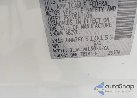 2015 Infiniti Qx60 from USA, damaged, VIN 5N1AL0MN7FC510155